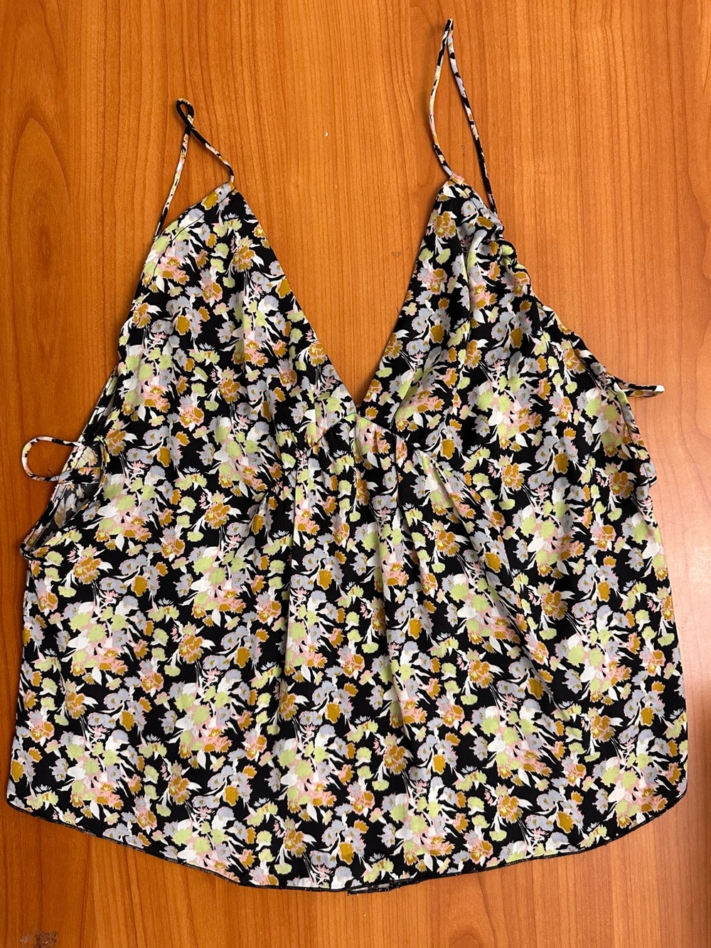 Free People Gardenia Black Floral V-Neck Spaghetti Strap Camisole